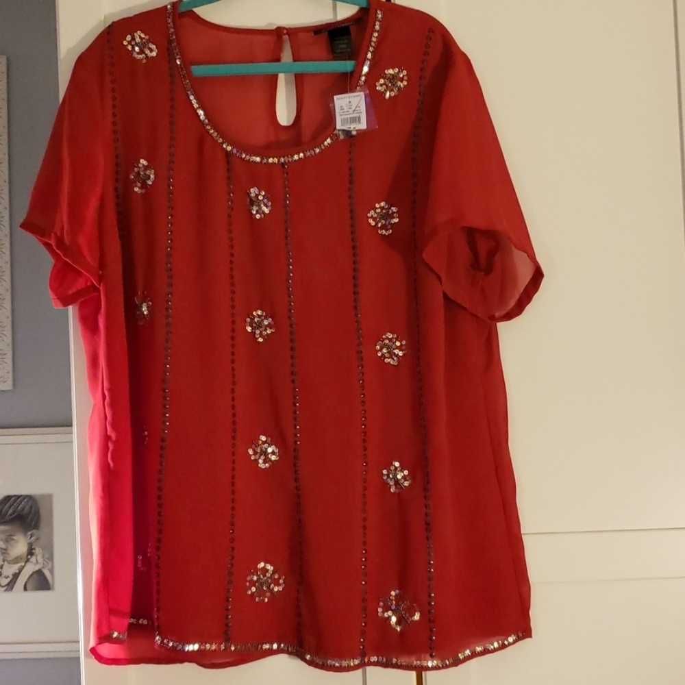 Ashley Stewart Red Sequined Blouse